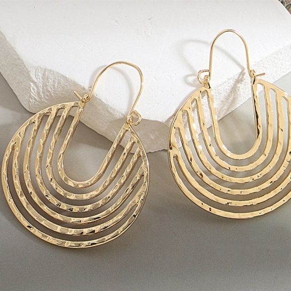 Retro Gold Hammered Crescent Hoop Earrings - Picture 5 of 13